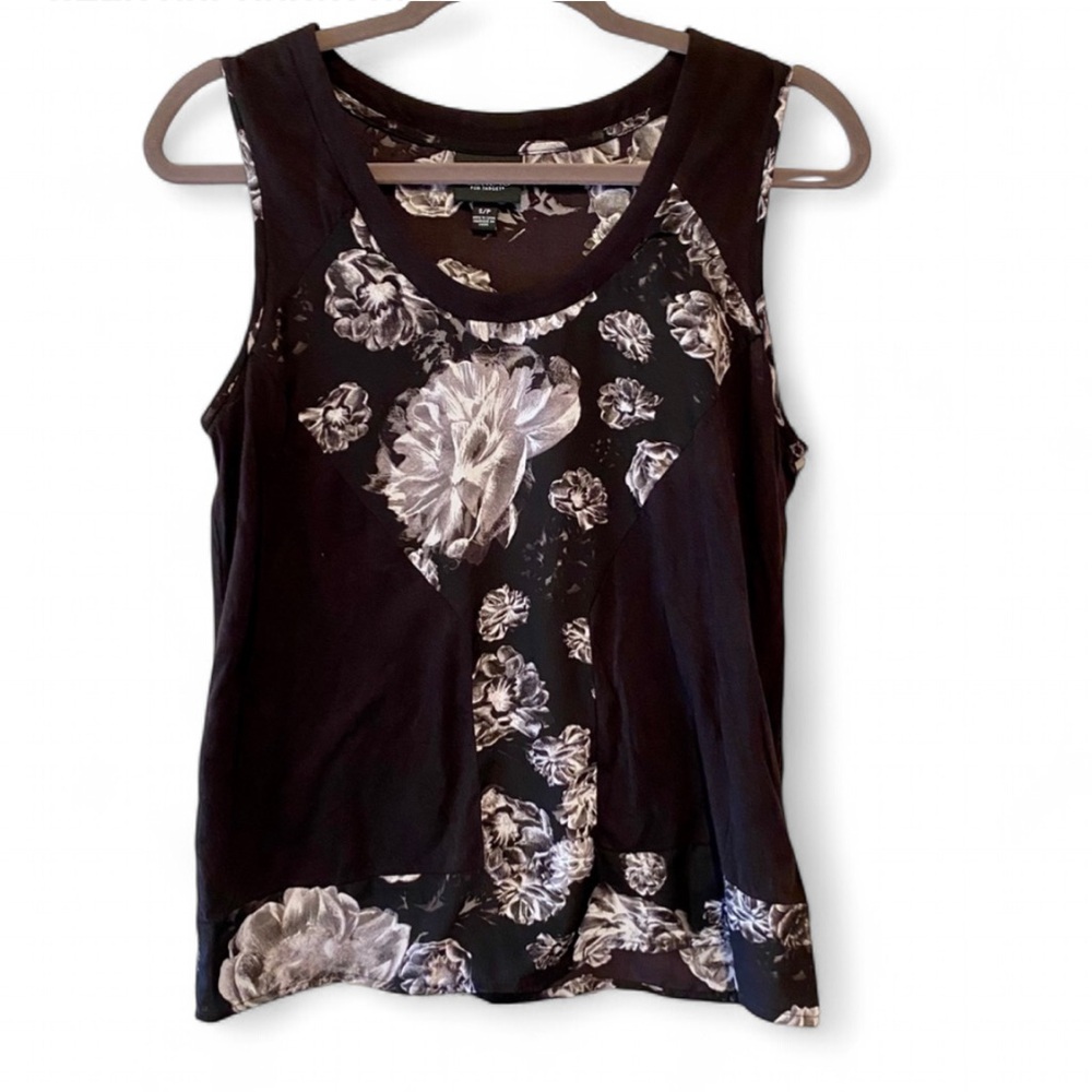 PRABAL GURUNG FOR TARGET FLORAL BLACK WHITE TANK TOP SIZE SMALL